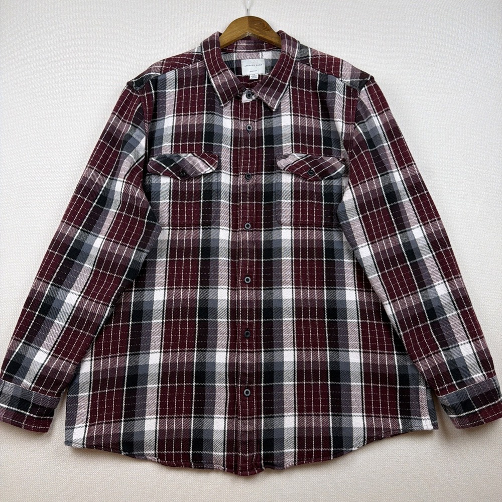American Eagle Classic Fit Flannel Shirt Jacket Mens 3XL Burgundy Plaid Workwear